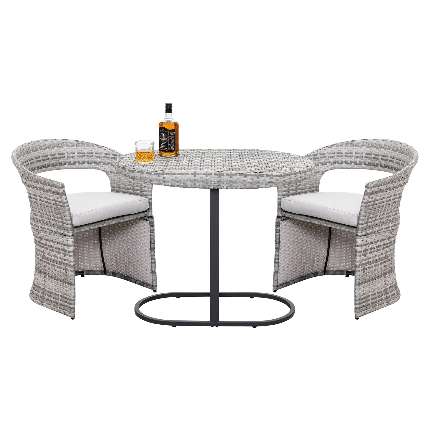 Outdoor Patio 3-Piece Bistro Set, Iron and Rattan Frame, Gray