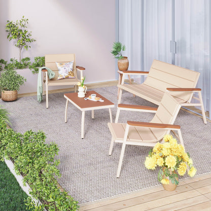 Outdoor Patio Furniture Set 4 Pieces Patio Conversation Sets with Padded Suspended Cushion for Lawn Backyard Balcony, Beige