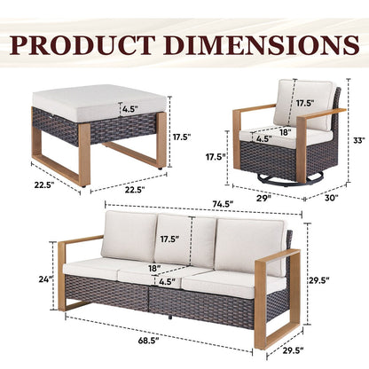 Gymojoy Outdoor Patio Sofa Swivel Chair Ottoman Sets - Brown