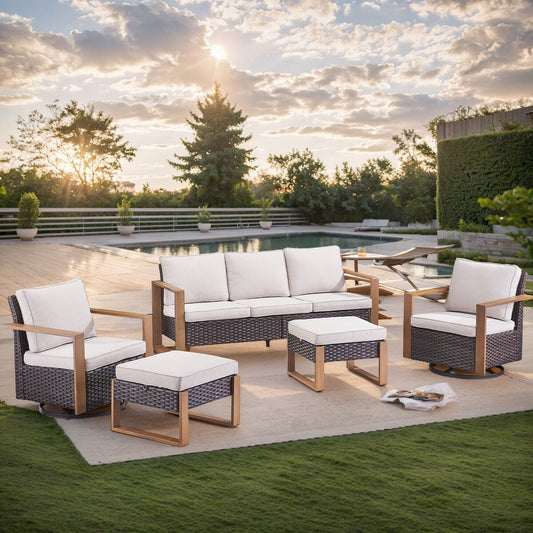 Gymojoy Outdoor Patio Sofa Swivel Chair Ottoman Sets - Brown