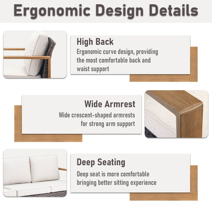 Gymojoy Outdoor Patio Sofa Swivel Chair Ottoman Sets - Brown