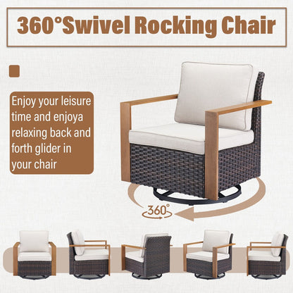 Gymojoy Outdoor Patio Sofa Swivel Chair Ottoman Sets - Brown