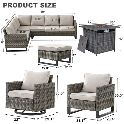 Gymojoy Outdoor Patio Sofa with Swivel Chairs Set