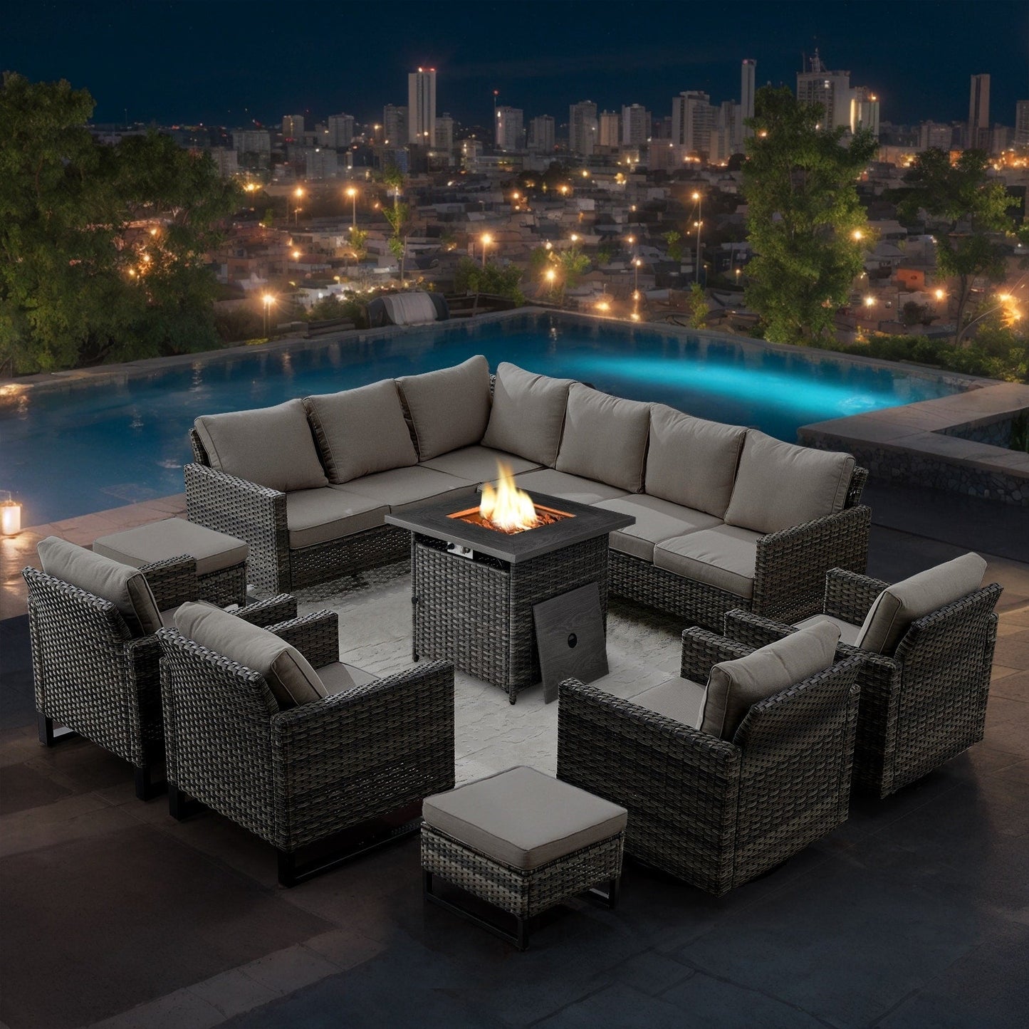 Gymojoy Outdoor Patio Sofa with Swivel Chairs Set