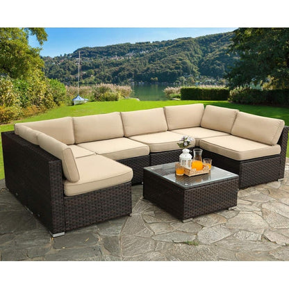 Gariau Rattan/Wicker 13-Piece Outdoor Patio Conversation Sectional Set with 2 Kinds of Gas Fire Pit Tables by Havenside Home