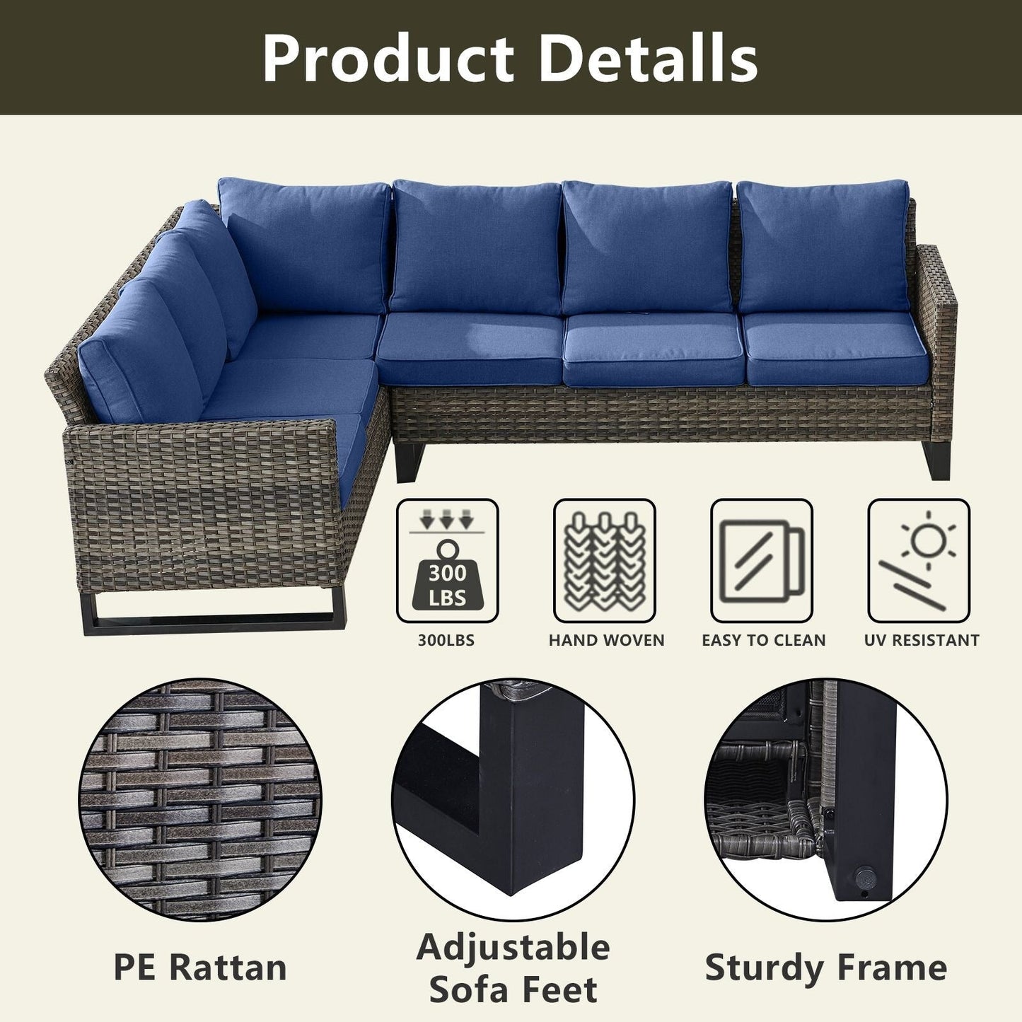 Outdoor Sectional Wicker Sofa with Fire Pit Table