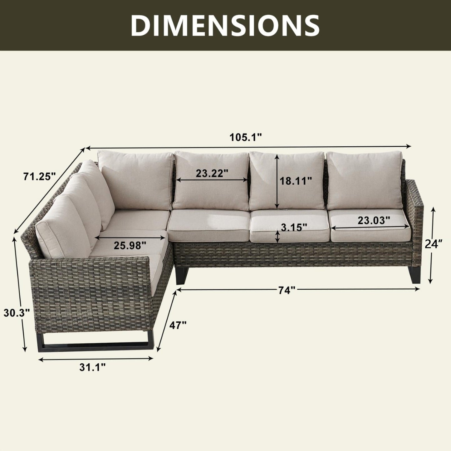 Outdoor Sectional Wicker Sofa with Fire Pit Table