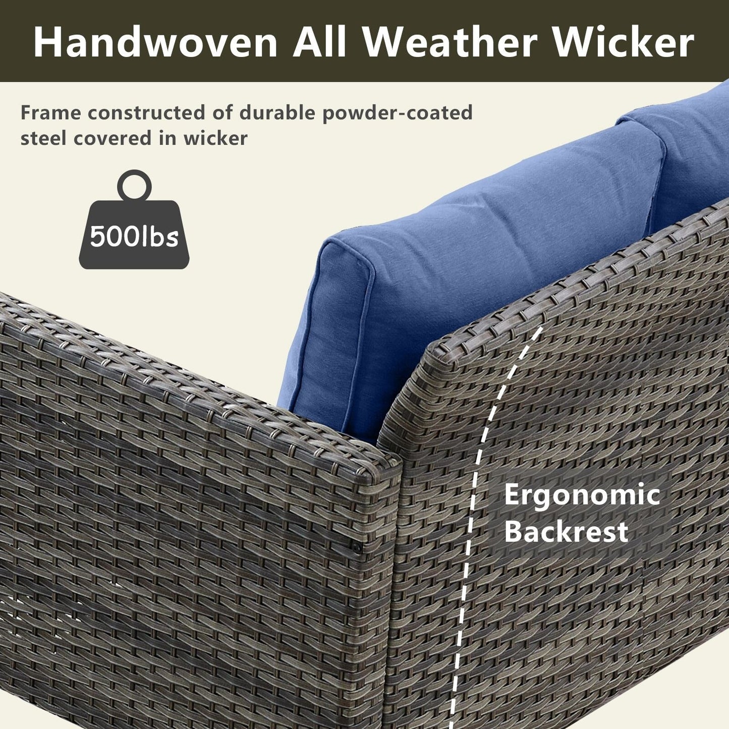 Outdoor Sectional Wicker Sofa with Fire Pit Table
