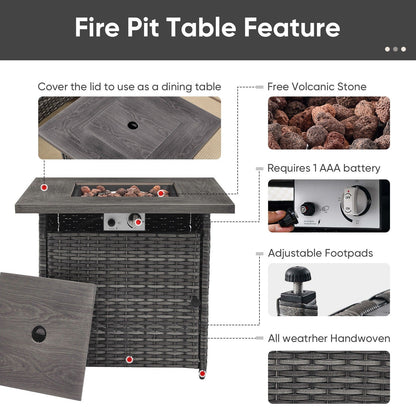 Outdoor Sectional Wicker Sofa with Fire Pit Table