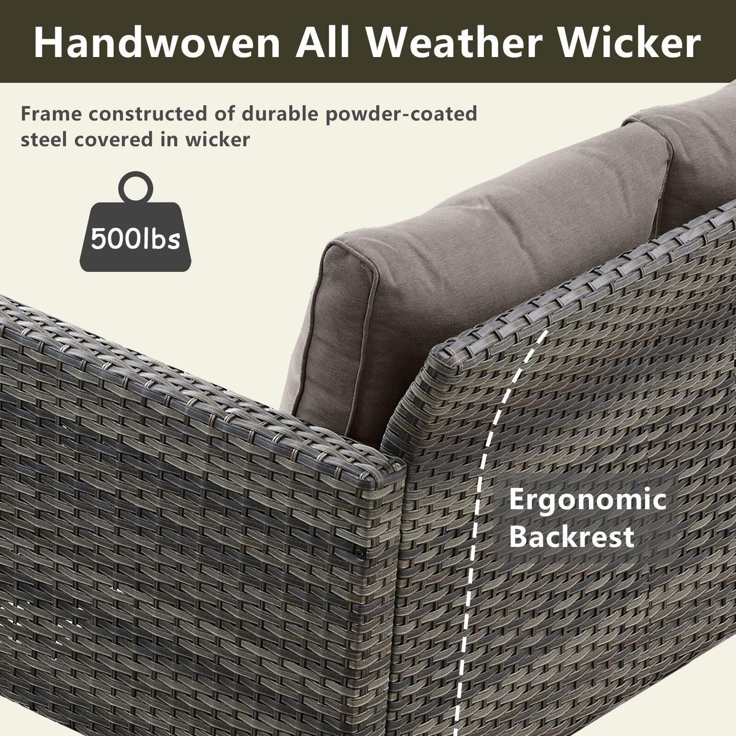 Outdoor Sectional Wicker Sofa with Fire Pit Table
