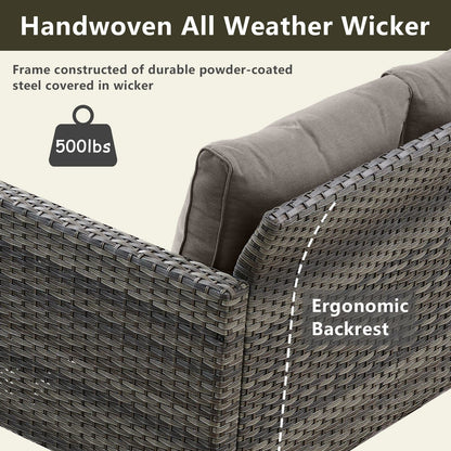 Outdoor Sectional Wicker Sofa with Fire Pit Table