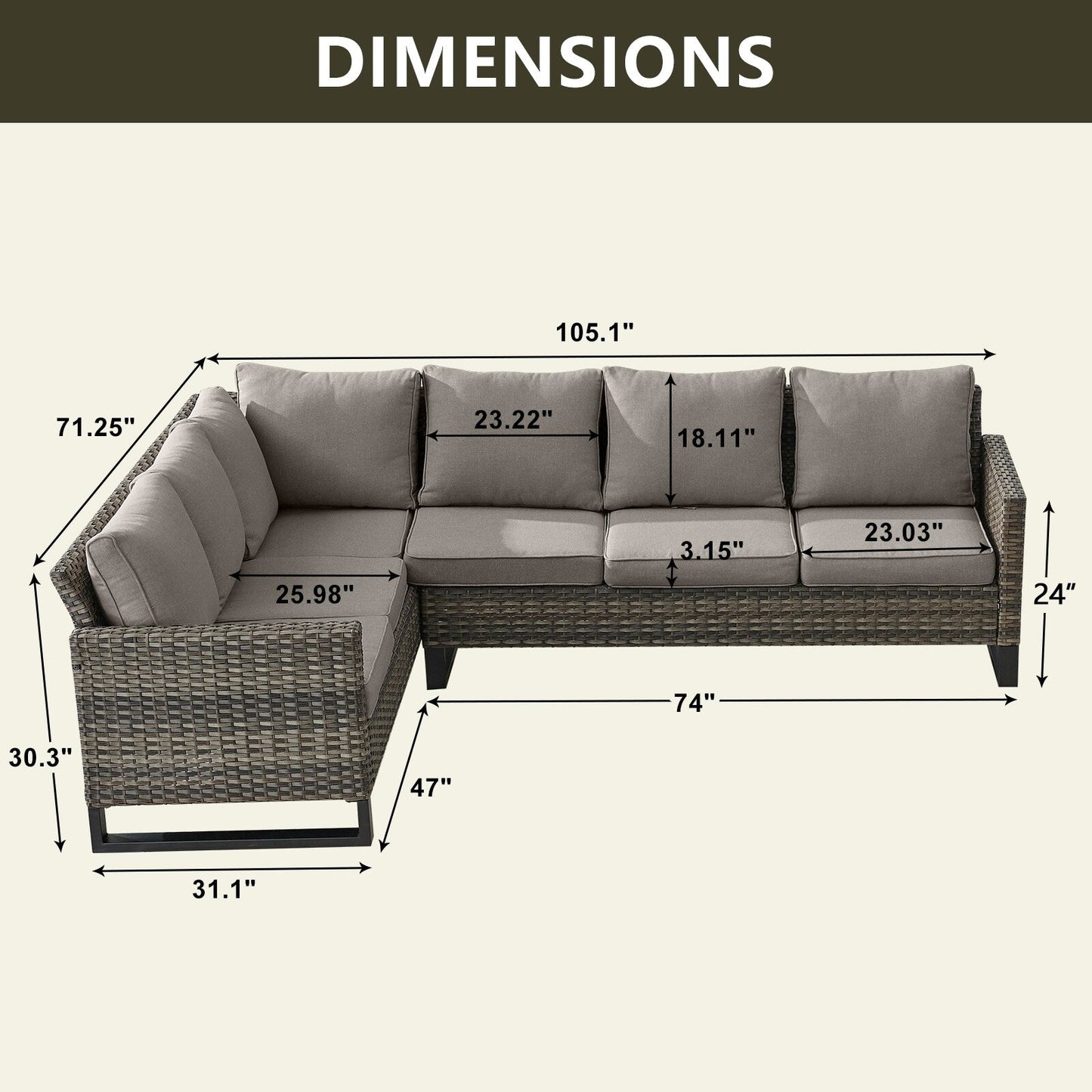 Outdoor Sectional Wicker Sofa with Fire Pit Table