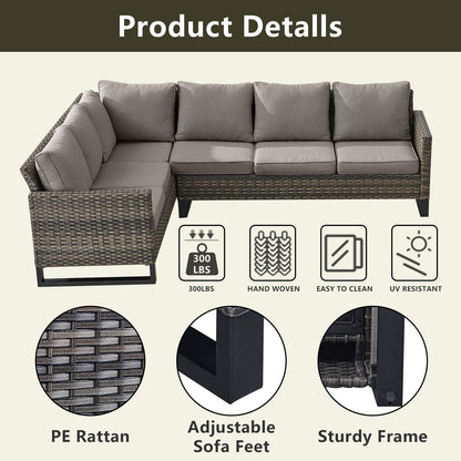 Outdoor Sectional Wicker Sofa with Fire Pit Table