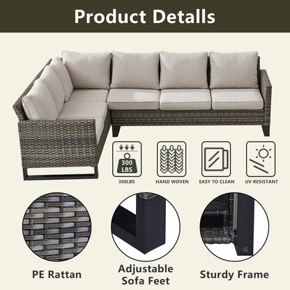 Outdoor Sectional Wicker Sofa with Fire Pit Table