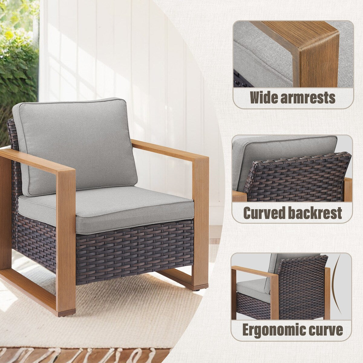 Gymojoy Outdoor Swivel Chair with Sofa, Club Chair and Ottomans - Brown