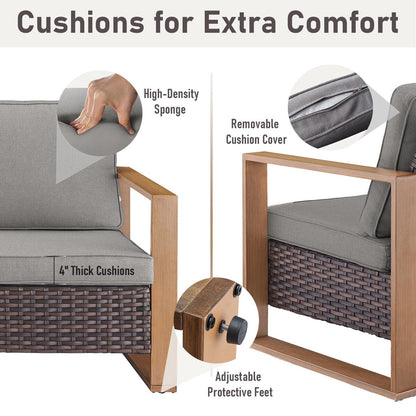 Gymojoy Outdoor Swivel Chair with Sofa, Club Chair and Ottomans - Brown