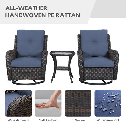 Gymojoy Outdoor Wicker 3-Seat Sofa with Fire Pit Table Swivel Chiar Table