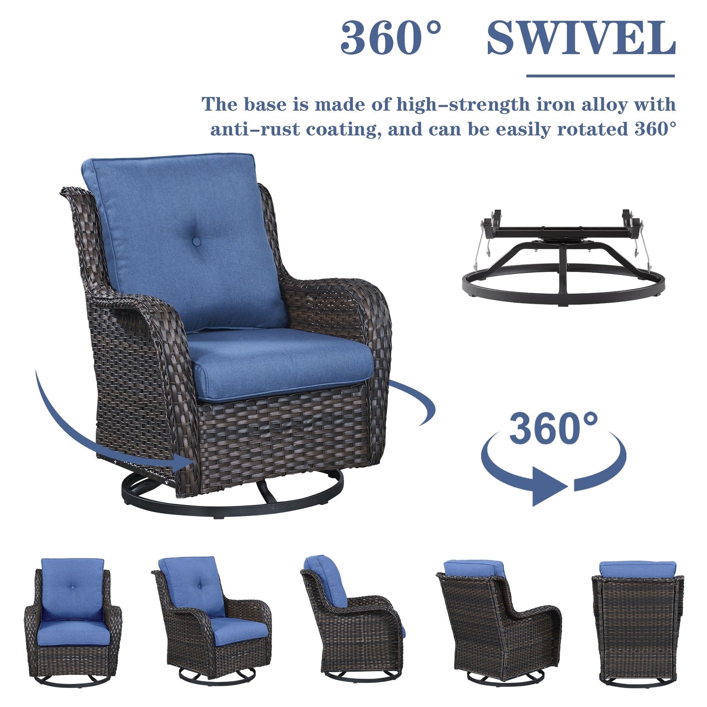 Gymojoy Outdoor Wicker 3-Seat Sofa with Fire Pit Table Swivel Chiar Table