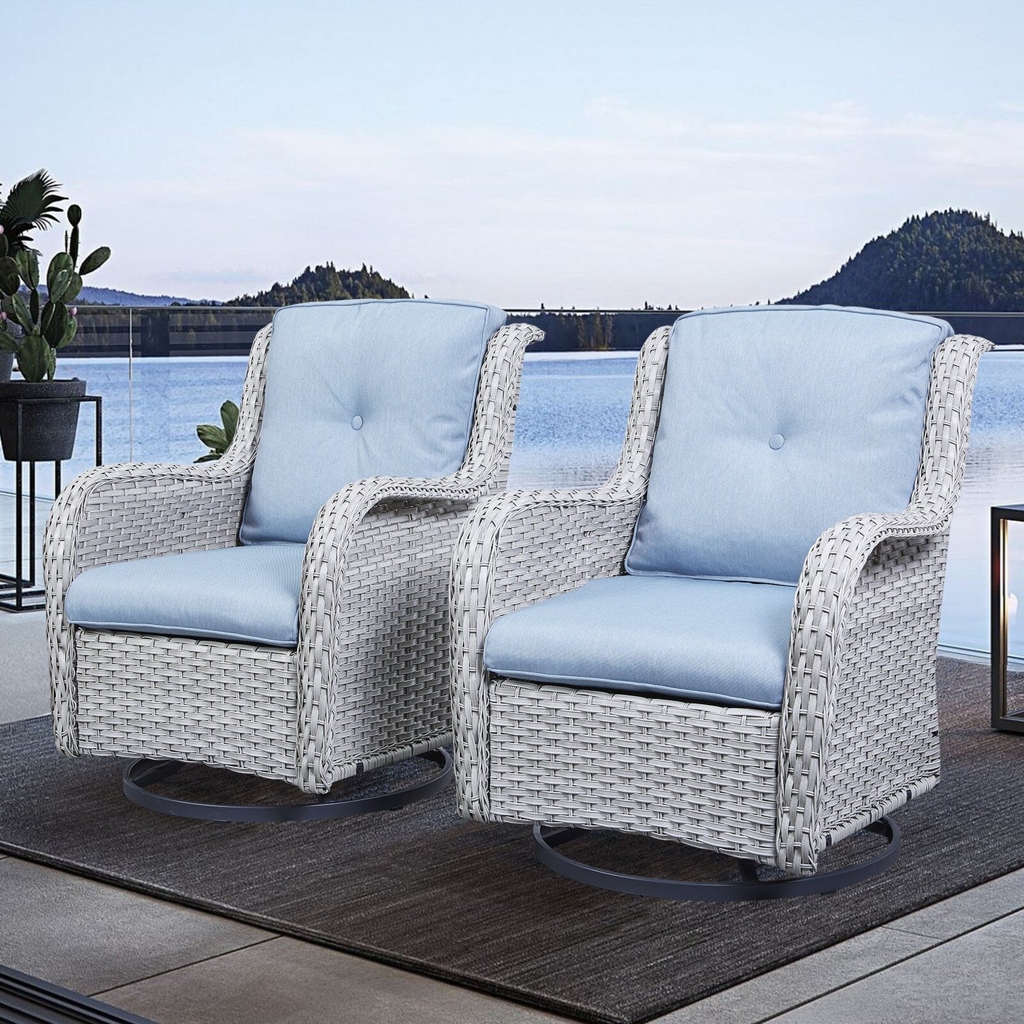 Gymojoy Outdoor Wicker Rocking Lounge Chairs with Swivel Base (Set of 2)