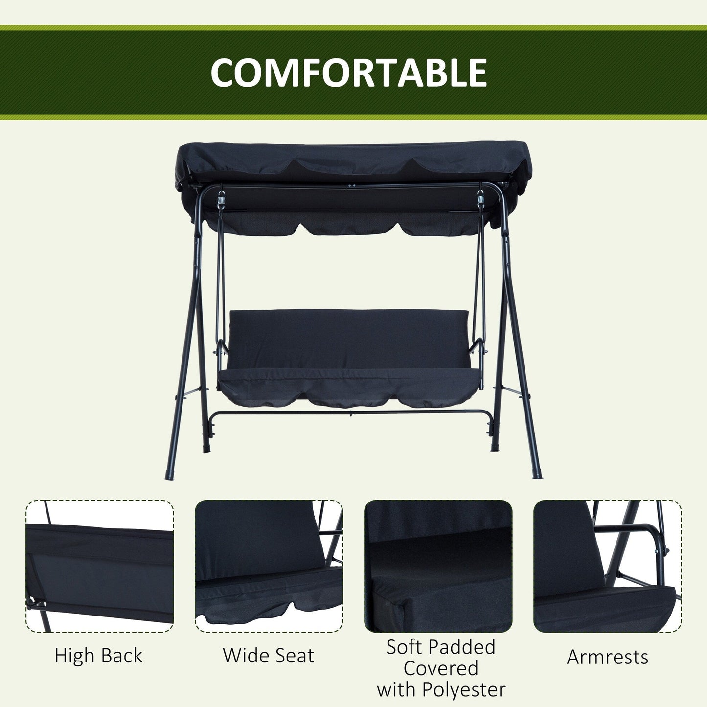 Outsunny 3-Person Porch Lawn Swing