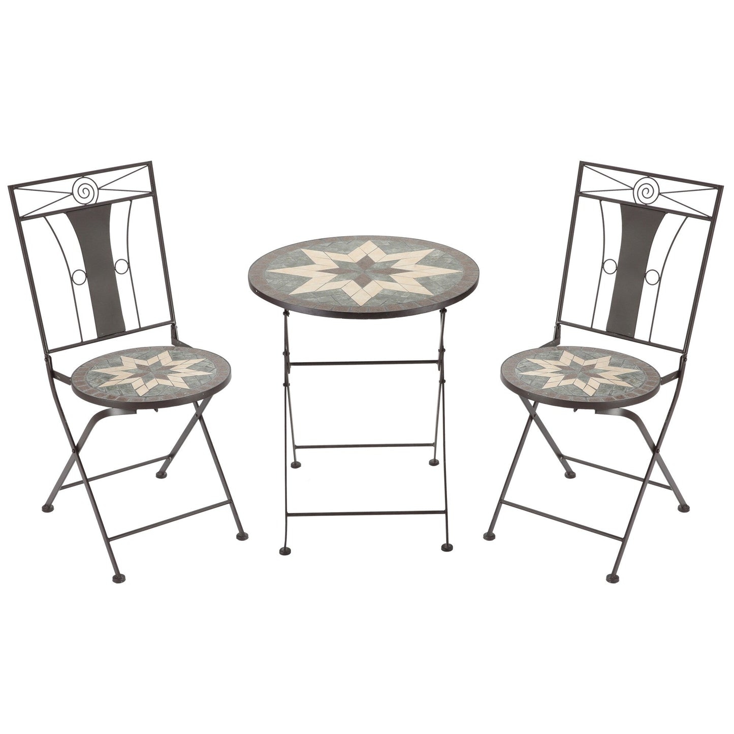 Outsunny 3-Piece Patio Bistro Set, Mosaic Table and 2 Armless Chairs with Foldable Design, Metal Frame for Garden, Poolside