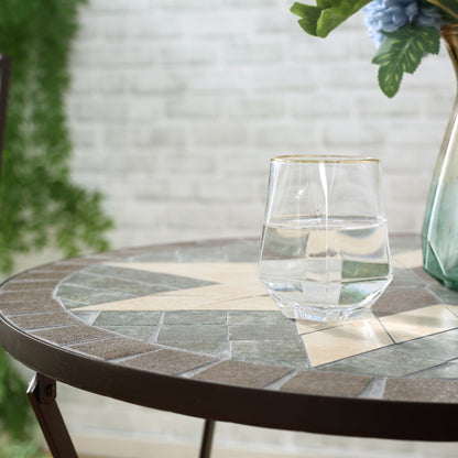 Outsunny 3-Piece Patio Bistro Set, Mosaic Table and 2 Armless Chairs with Foldable Design, Metal Frame for Garden, Poolside