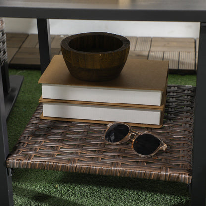 Outsunny 3 Piece Rocking Chair Patio Set, Outdoor Wicker Bistro Set with 2 Porch Rockers, 2 Tier Coffee Table, Cushions