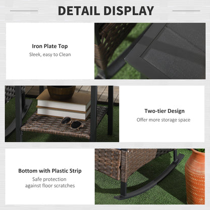 Outsunny 3 Piece Rocking Chair Patio Set, Outdoor Wicker Bistro Set with 2 Porch Rockers, 2 Tier Coffee Table, Cushions