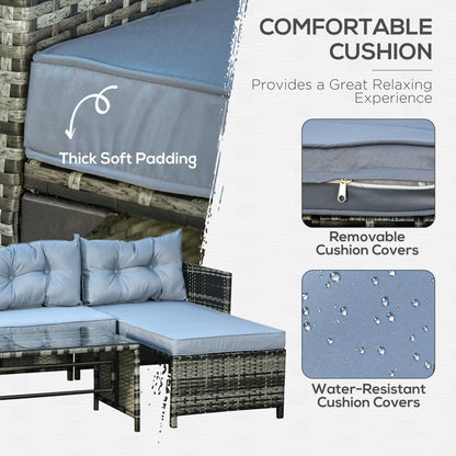 Outsunny 3-Piece Wicker Patio Furniture Sets, Rattan Conversation Sets, Sectional sofa set with Cushioned Lounge Chaise