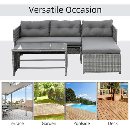 Outsunny 3-Piece Wicker Patio Furniture Sets, Rattan Conversation Sets, Sectional sofa set with Cushioned Lounge Chaise