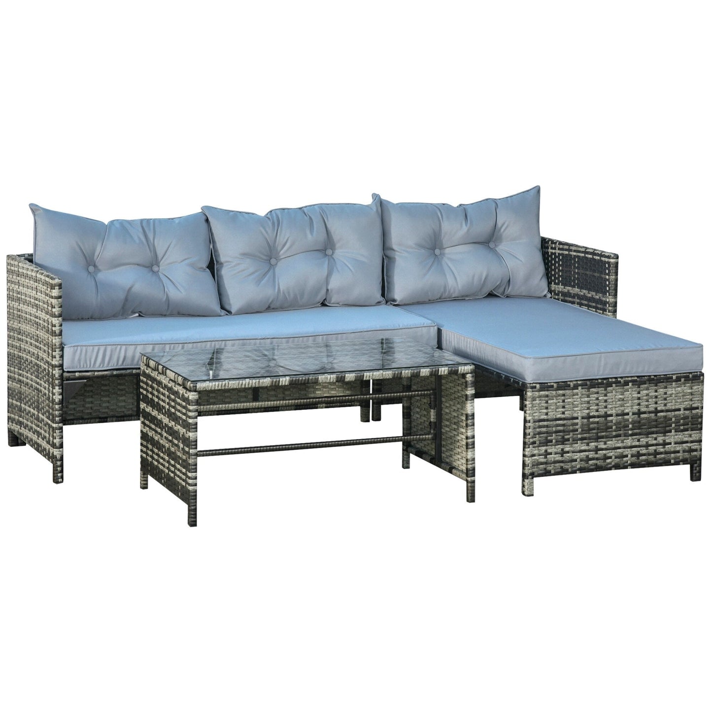 Outsunny 3-Piece Wicker Patio Furniture Sets, Rattan Conversation Sets, Sectional sofa set with Cushioned Lounge Chaise