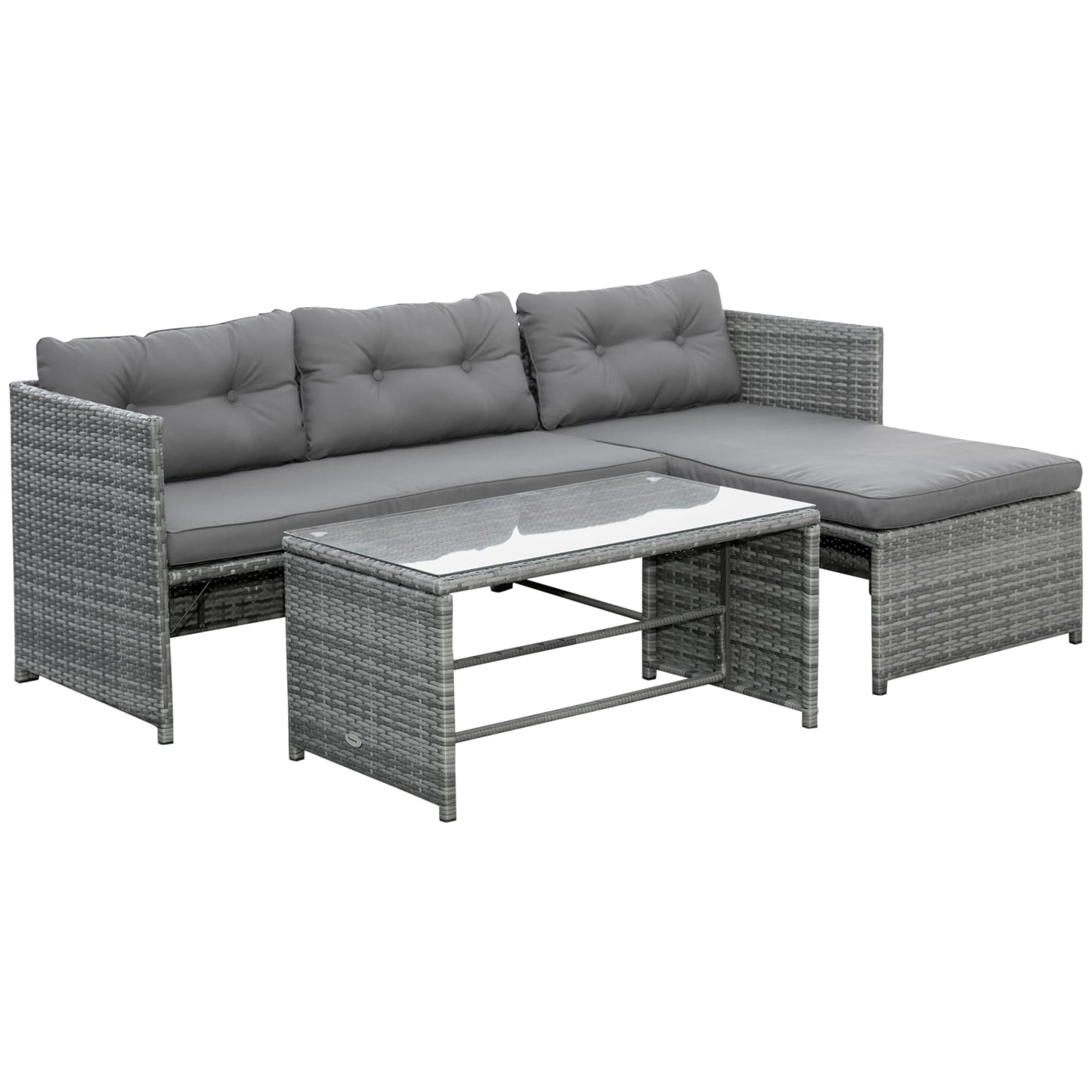 Outsunny 3-Piece Wicker Patio Furniture Sets, Rattan Conversation Sets, Sectional sofa set with Cushioned Lounge Chaise