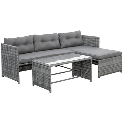 Outsunny 3-Piece Wicker Patio Furniture Sets, Rattan Conversation Sets, Sectional sofa set with Cushioned Lounge Chaise