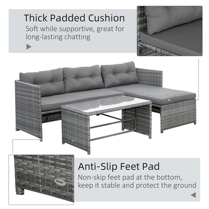 Outsunny 3-Piece Wicker Patio Furniture Sets, Rattan Conversation Sets, Sectional sofa set with Cushioned Lounge Chaise