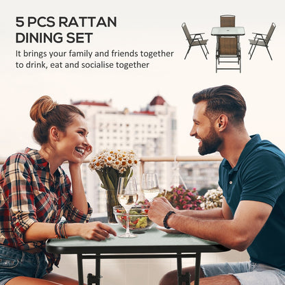 Outsunny 5 Pieces Wicker Patio Dining Set, Foldable Outdoor Table and Chairs, Wicker Furniture Dining Set with Umbrella Hole