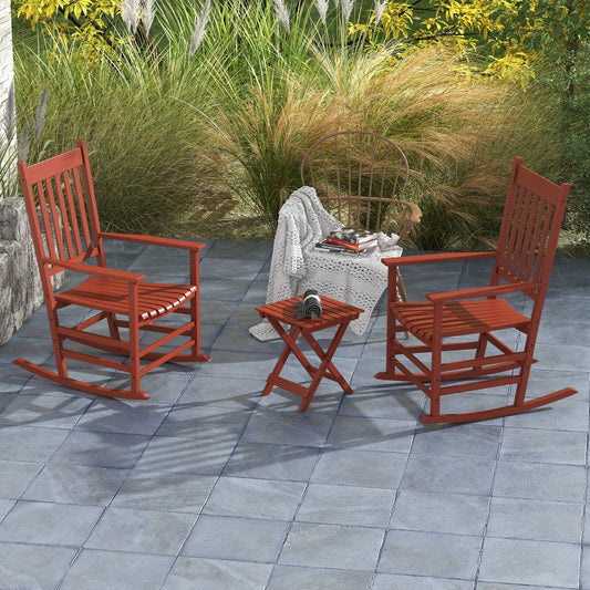 Outsunny Wooden Rocking Chair Set w/ Foldable Side Table, Outdoor Rocker Chairs