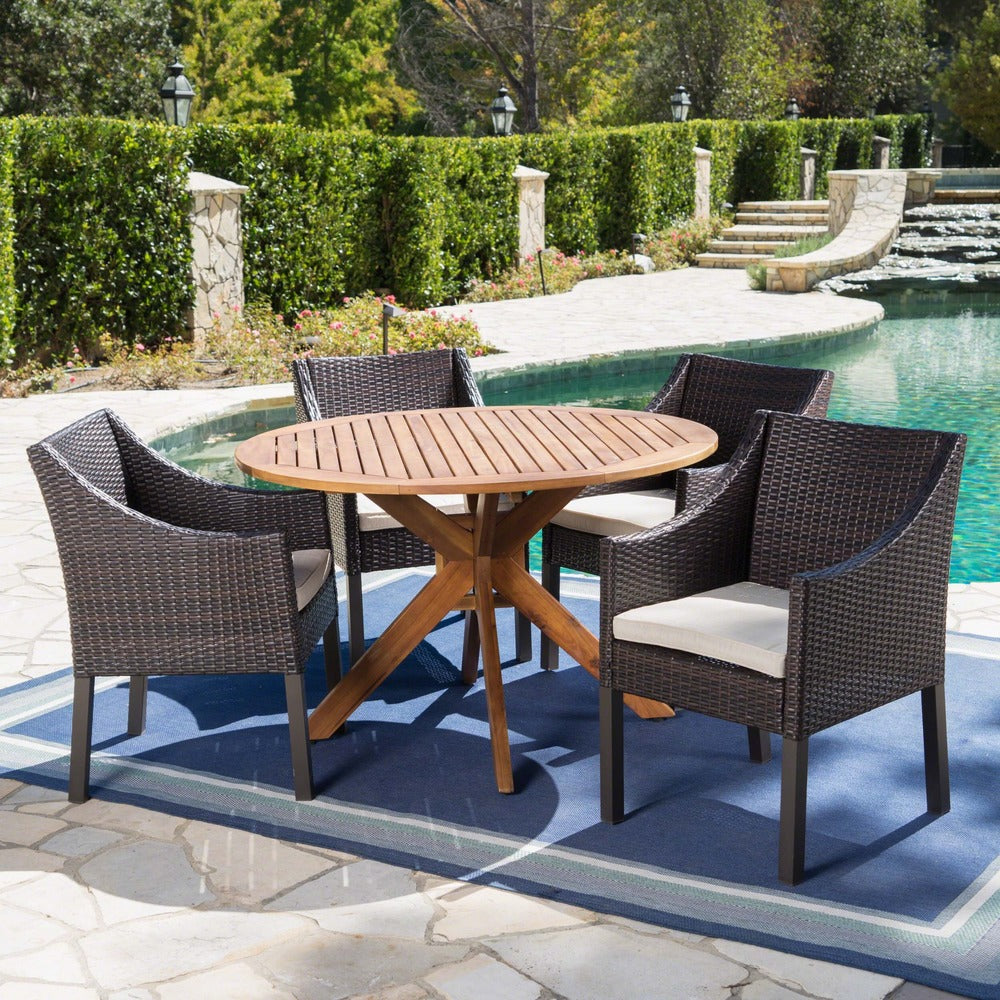 Owen Wood and Wicker 5-piece Dining Set by Christopher Knight Home