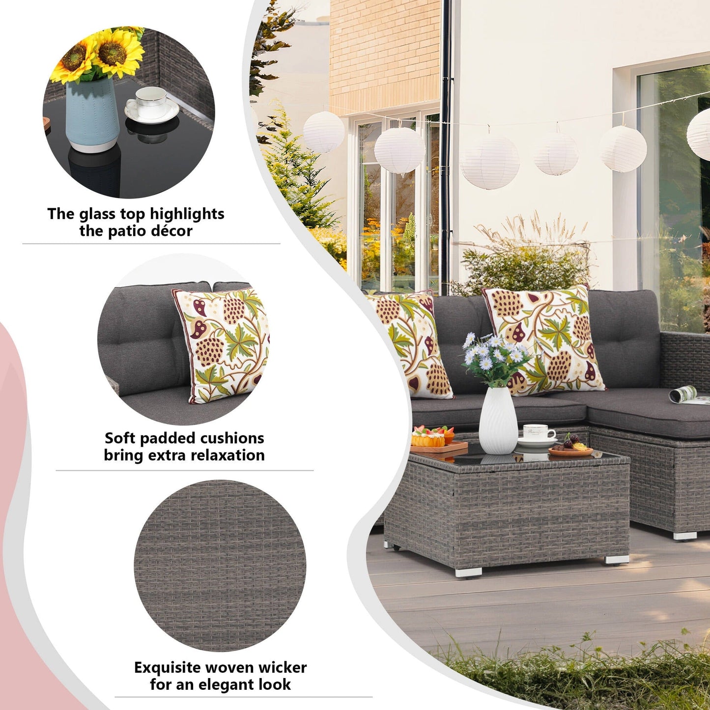 PE Wicker 3-piece Outdoor Sectional Set