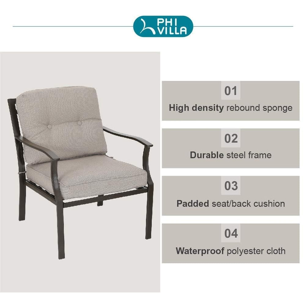PHI VILLA 3-piece Padded Patio Conversation Set with Comfortable Deep Seating Cushions