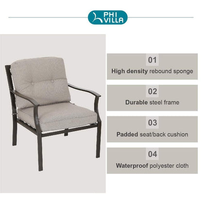 PHI VILLA 3-piece Padded Patio Conversation Set with Comfortable Deep Seating Cushions
