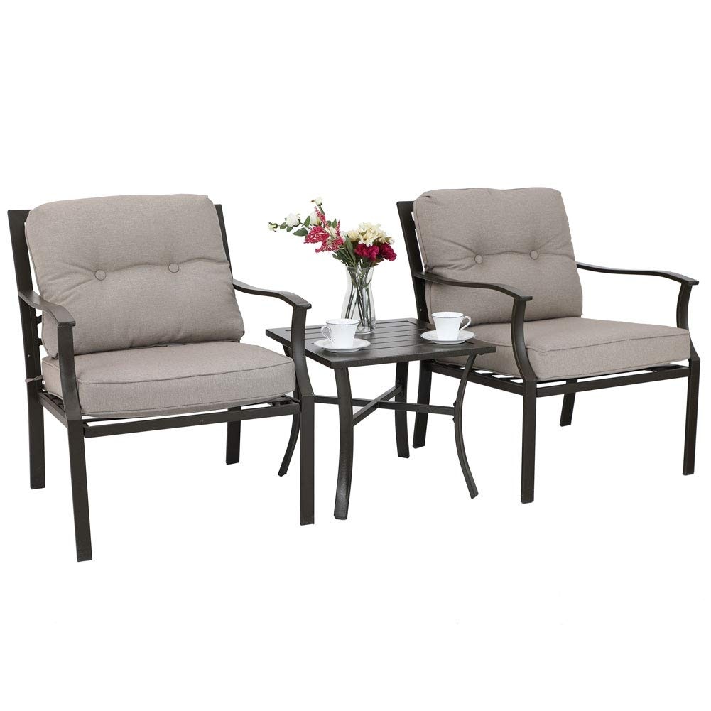 PHI VILLA 3-piece Padded Patio Conversation Set with Comfortable Deep Seating Cushions