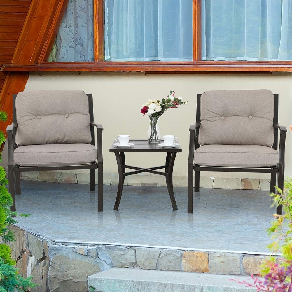 PHI VILLA 3-piece Padded Patio Conversation Set with Comfortable Deep Seating Cushions