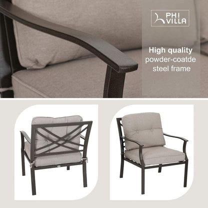 PHI VILLA 3-piece Padded Patio Conversation Set with Comfortable Deep Seating Cushions
