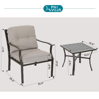 PHI VILLA 3-piece Padded Patio Conversation Set with Comfortable Deep Seating Cushions