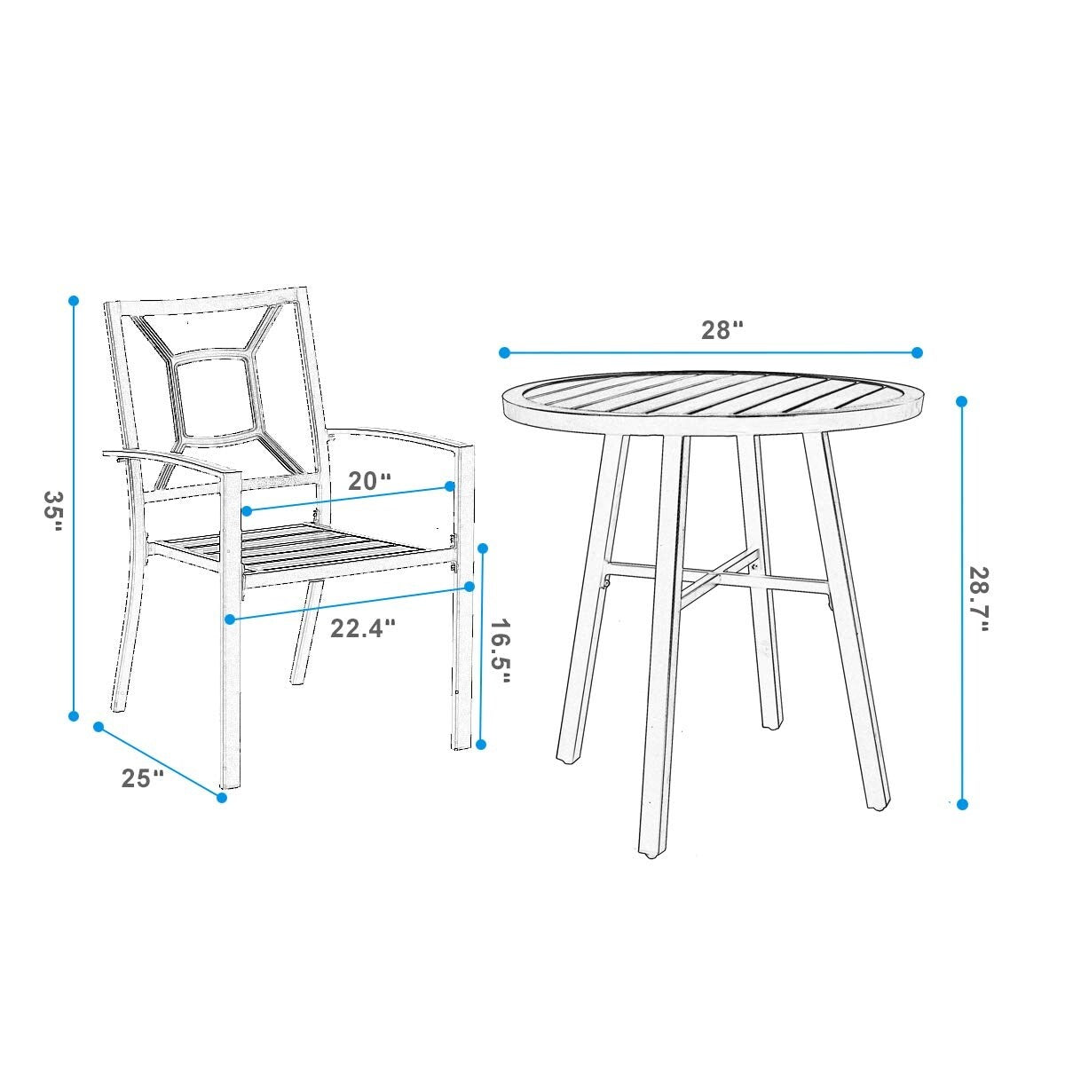 MAISON ARTS Patio Bistro 3-piece Dining Set