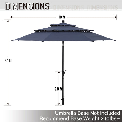 MAISON ARTS Patio Dining Set 5 Piece with 10ft Round Umbrella, 4 Swivel Dining Chair with Cushion and Steel Slat Patio Table