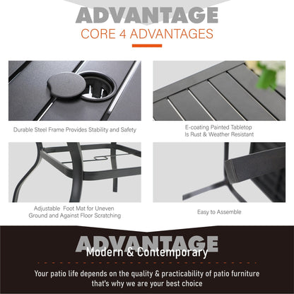 MAISON ARTS Patio Dining Set 5 Piece with 10ft Round Umbrella, 4 Swivel Dining Chair with Cushion and Steel Slat Patio Table