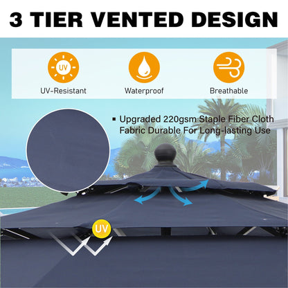 MAISON ARTS Patio Dining Set 5 Piece with 10ft Round Umbrella, 4 Swivel Dining Chair with Cushion and Steel Slat Patio Table