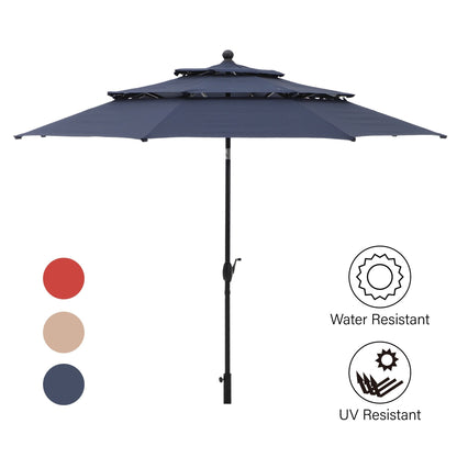 MAISON ARTS Patio Dining Set 5 Piece with 10ft Round Umbrella, 4 Swivel Dining Chair with Cushion and Steel Slat Patio Table
