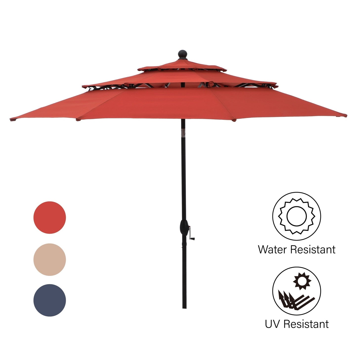 MAISON ARTS Patio Dining Set 5 Piece with 10ft Round Umbrella, 4 Swivel Dining Chair with Cushion and Steel Slat Patio Table